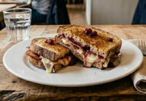 Bacon, brie and cranberry toastie served at Cafe Lucia Swansea